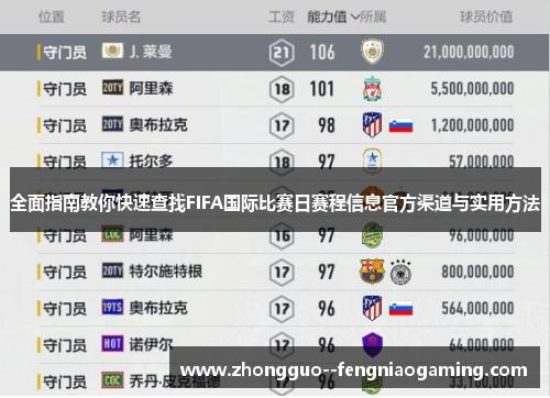 全面指南教你快速查找FIFA国际比赛日赛程信息官方渠道与实用方法